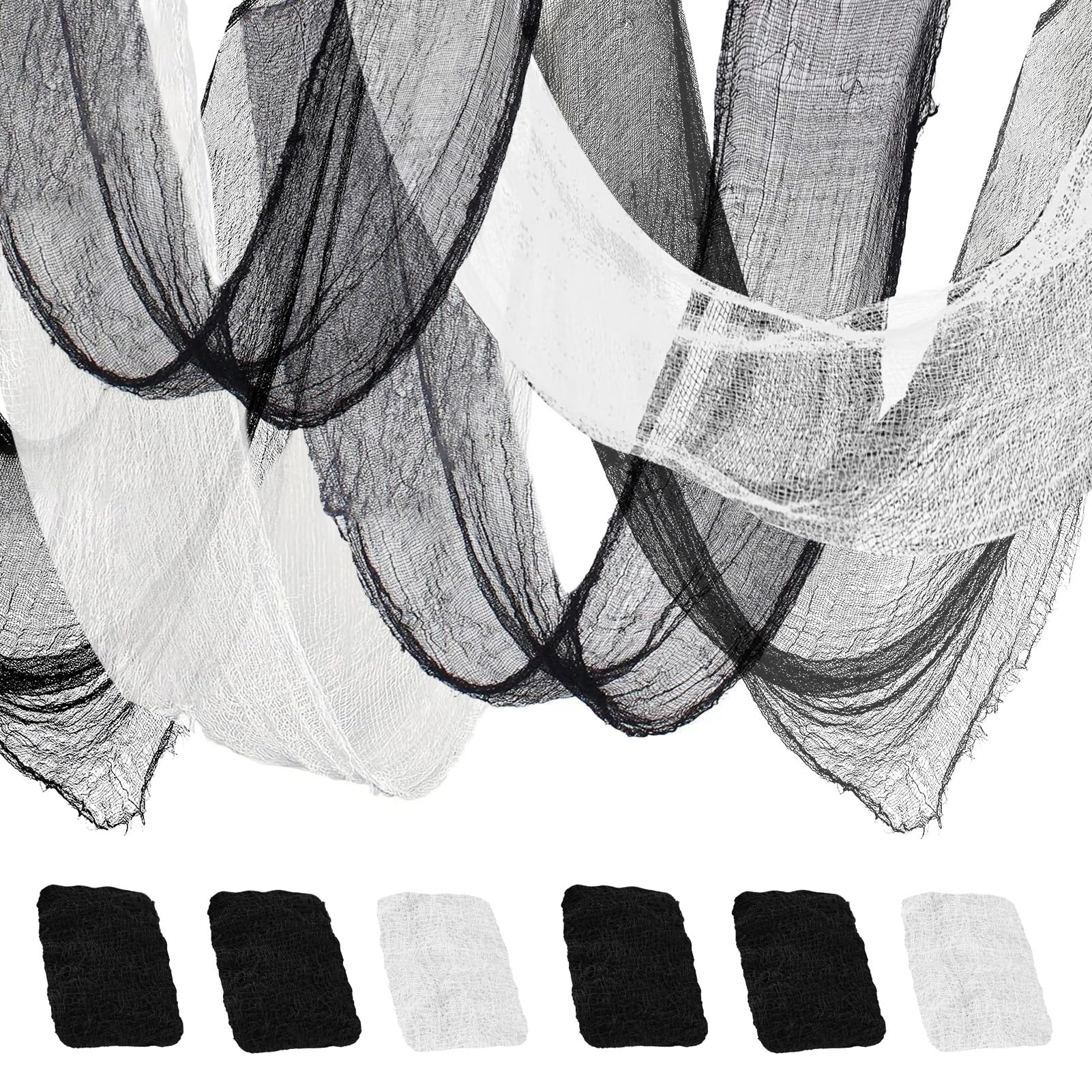 6 Pcs Halloween Decorations Creepy Cloth Indoor Outdoor, Scary Gauze Halloween Party Decoration, Spooky Home Decor Supplies for Table Tree Garden Doorways Haunted House Yard Skeleton (Black, 30"x72")